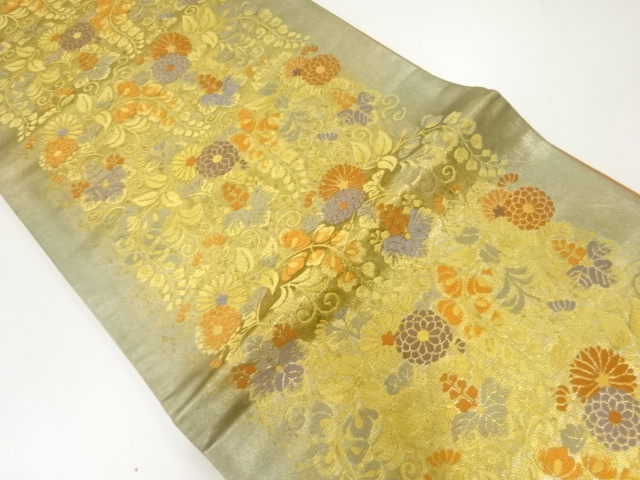 草花模様織出し袋帯